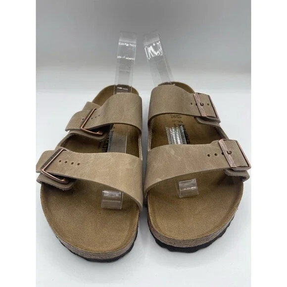 Birkenstock Arizona Sandals Unisex Brown Leather Comfort Size 10 - Main Image